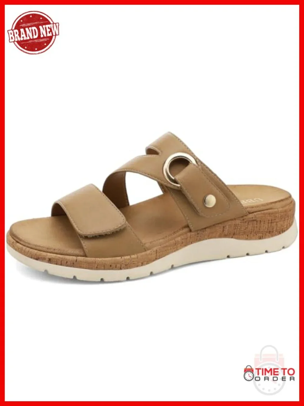 Low Wedge Sandals with Arch Support Adjustable PU Leather Slide